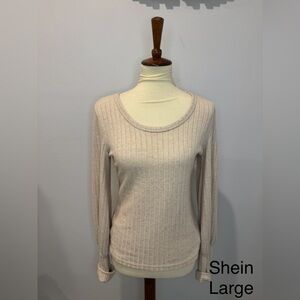 SHEIN Scoop Neck Ribbed Long-Sleeve Sweater - Beige